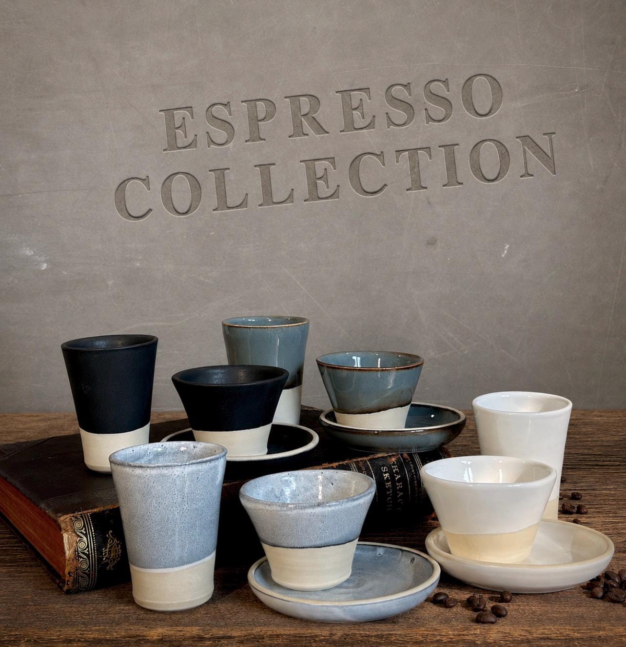 Handmade 4 oz Espresso Cup SET | Cup& Saucer | Linen Gray Wide Ceramic Demitasse SET | Stoneware Cortado Cup | Handmade Espresso Lover Gift