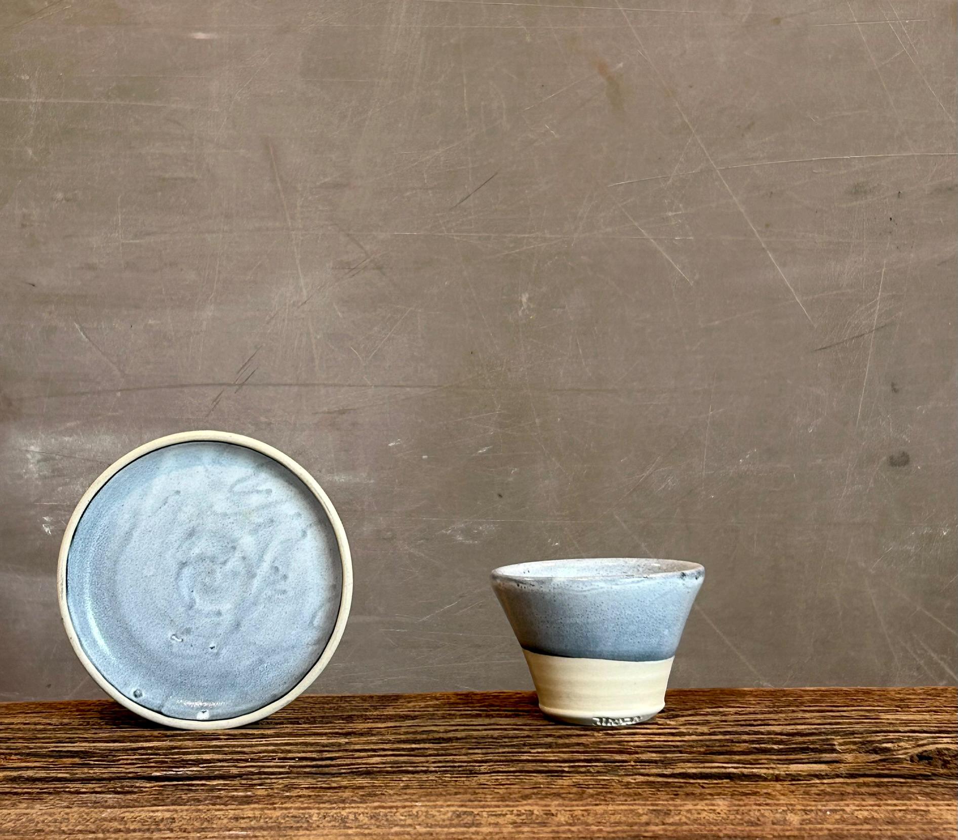 Handmade 4 oz Espresso Cup SET | Cup& Saucer | Linen Gray Wide Ceramic Demitasse SET | Stoneware Cortado Cup | Handmade Espresso Lover Gift