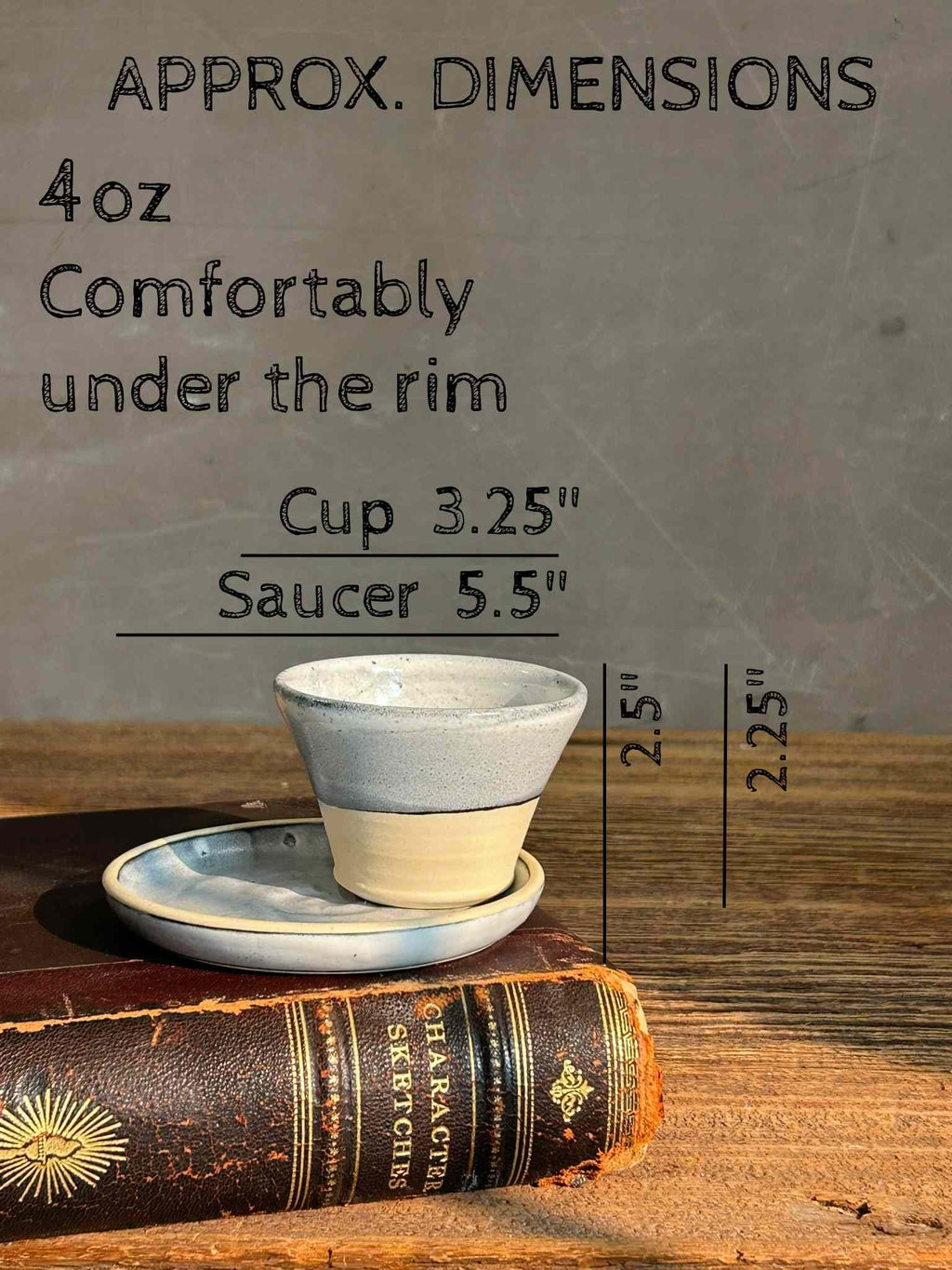 Handmade 4 oz Espresso Cup SET | Cup& Saucer | Linen Gray Wide Ceramic Demitasse SET | Stoneware Cortado Cup | Handmade Espresso Lover Gift