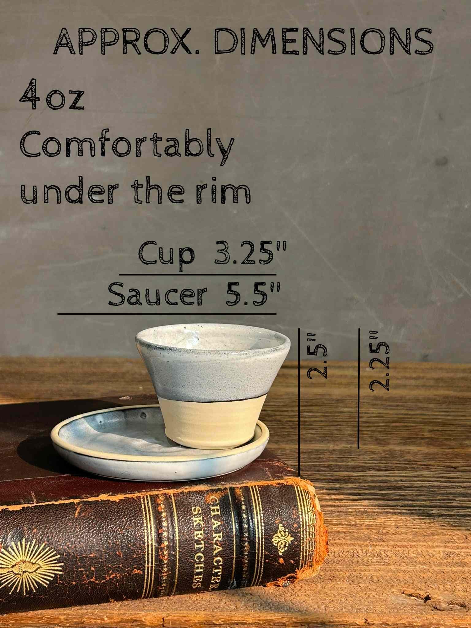 Handmade 4 oz Espresso Cup SET | Cup& Saucer | Linen Gray Wide Ceramic Demitasse SET | Stoneware Cortado Cup | Handmade Espresso Lover Gift