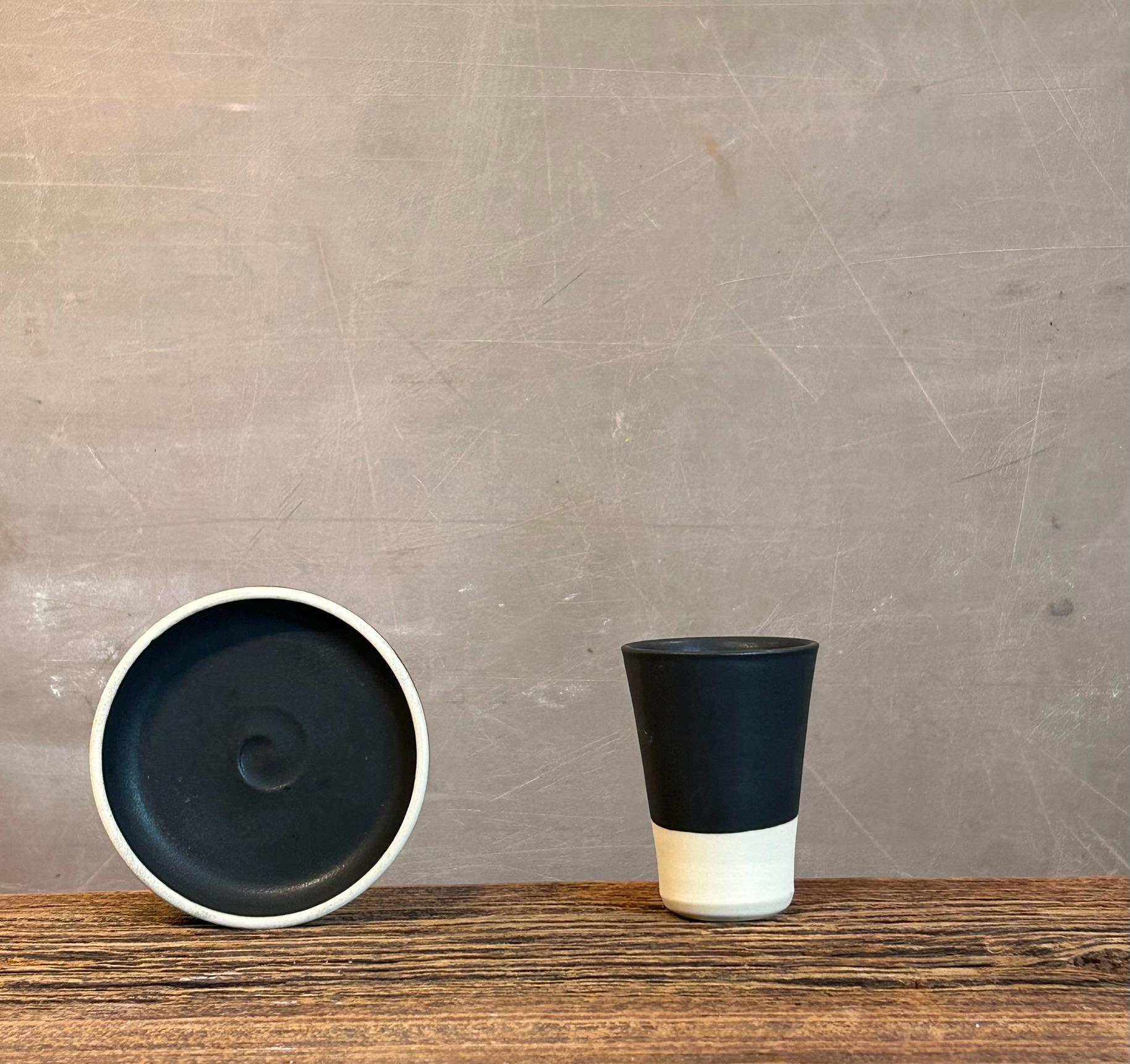 Handmade 4 oz Espresso Cup SET | Cup& Saucer | Blackstone Tall Ceramic Demitasse SET | Stoneware Cortado Cup | Handmade Espresso Lover Gift