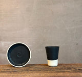 Handmade 4 oz Espresso Cup SET | Cup& Saucer | Blackstone Tall Ceramic Demitasse SET | Stoneware Cortado Cup | Handmade Espresso Lover Gift
