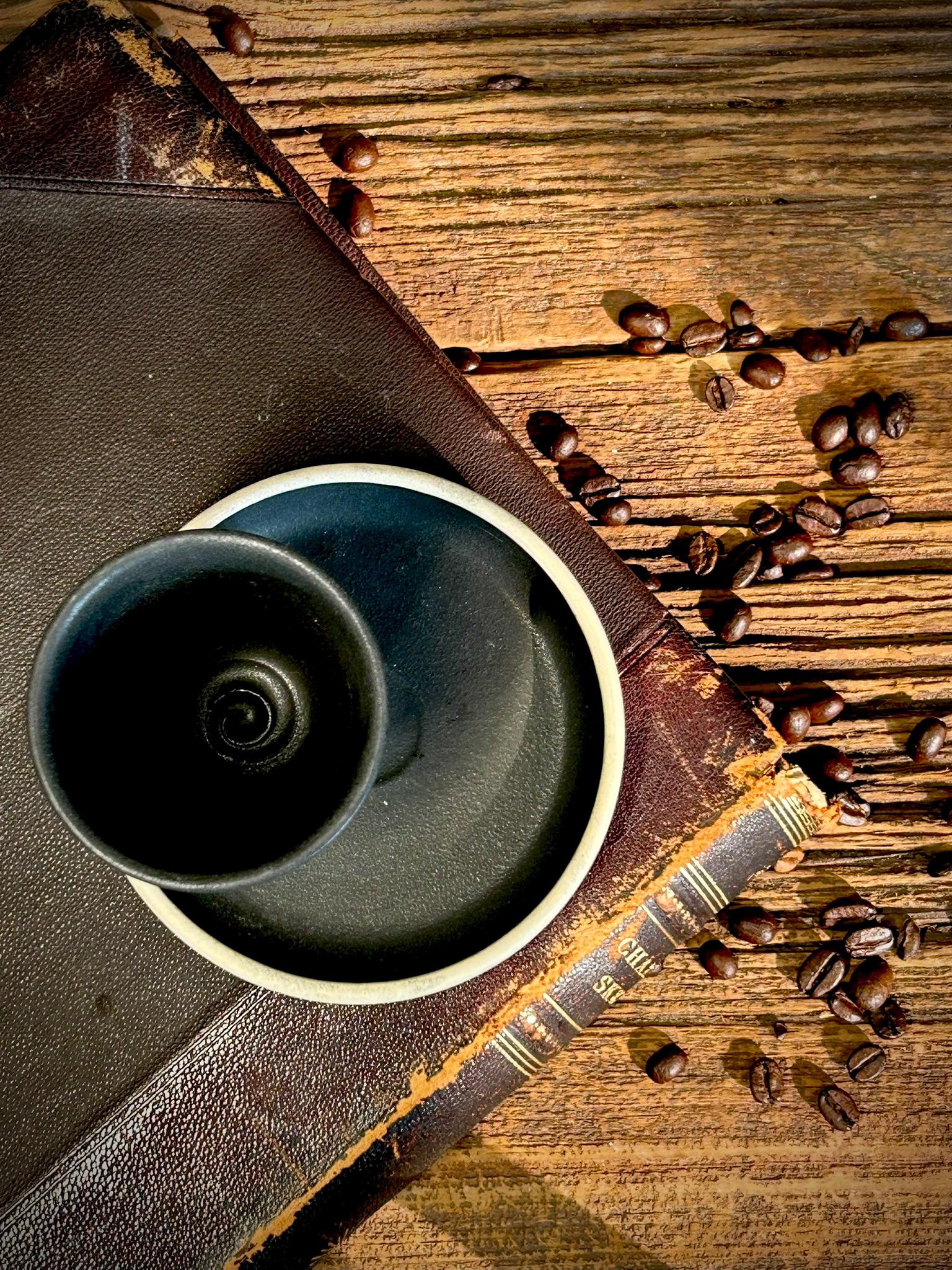 Handmade 4 oz Espresso Cup SET | Cup& Saucer | Blackstone Tall Ceramic Demitasse SET | Stoneware Cortado Cup | Handmade Espresso Lover Gift