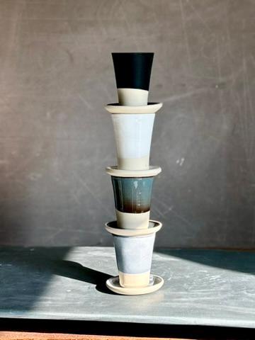 Handmade 4 oz Espresso Cup SET | Cup& Saucer | Linen Gray Tall Ceramic Demitasse SET | Stoneware Cortado Cup | Handmade Espresso Lover Gift