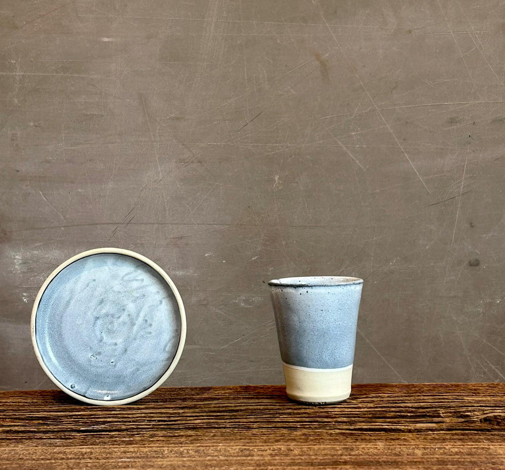 Handmade 4 oz Espresso Cup SET | Cup& Saucer | Linen Gray Tall Ceramic Demitasse SET | Stoneware Cortado Cup | Handmade Espresso Lover Gift
