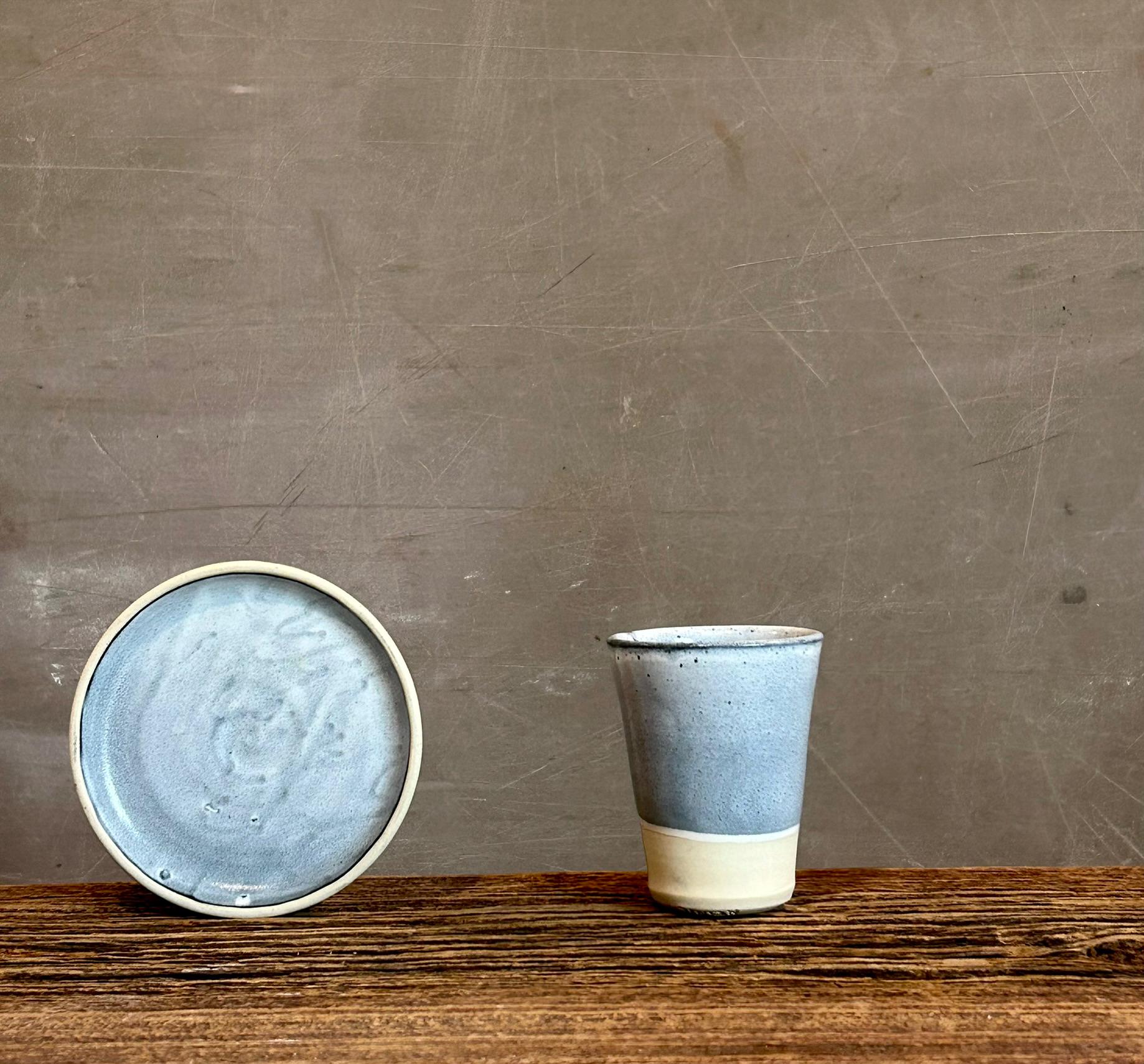 Handmade 4 oz Espresso Cup SET | Cup& Saucer | Linen Gray Tall Ceramic Demitasse SET | Stoneware Cortado Cup | Handmade Espresso Lover Gift