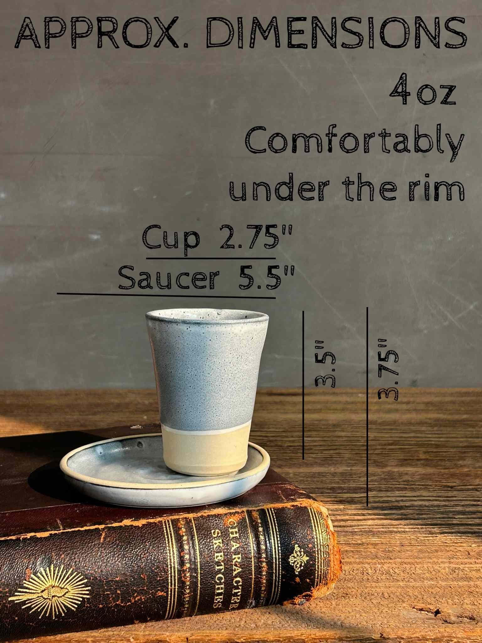 Handmade 4 oz Espresso Cup SET | Cup& Saucer | Linen Gray Tall Ceramic Demitasse SET | Stoneware Cortado Cup | Handmade Espresso Lover Gift