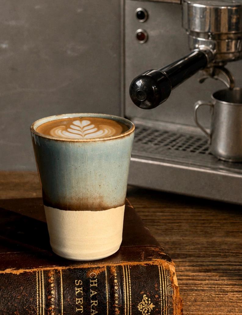 Handmade 4 oz Espresso Cup SET | Cup& Saucer | Riverdrfit Tall Ceramic Demitasse SET | Stoneware Cortado Cup | Handmade Espresso Lover Gift