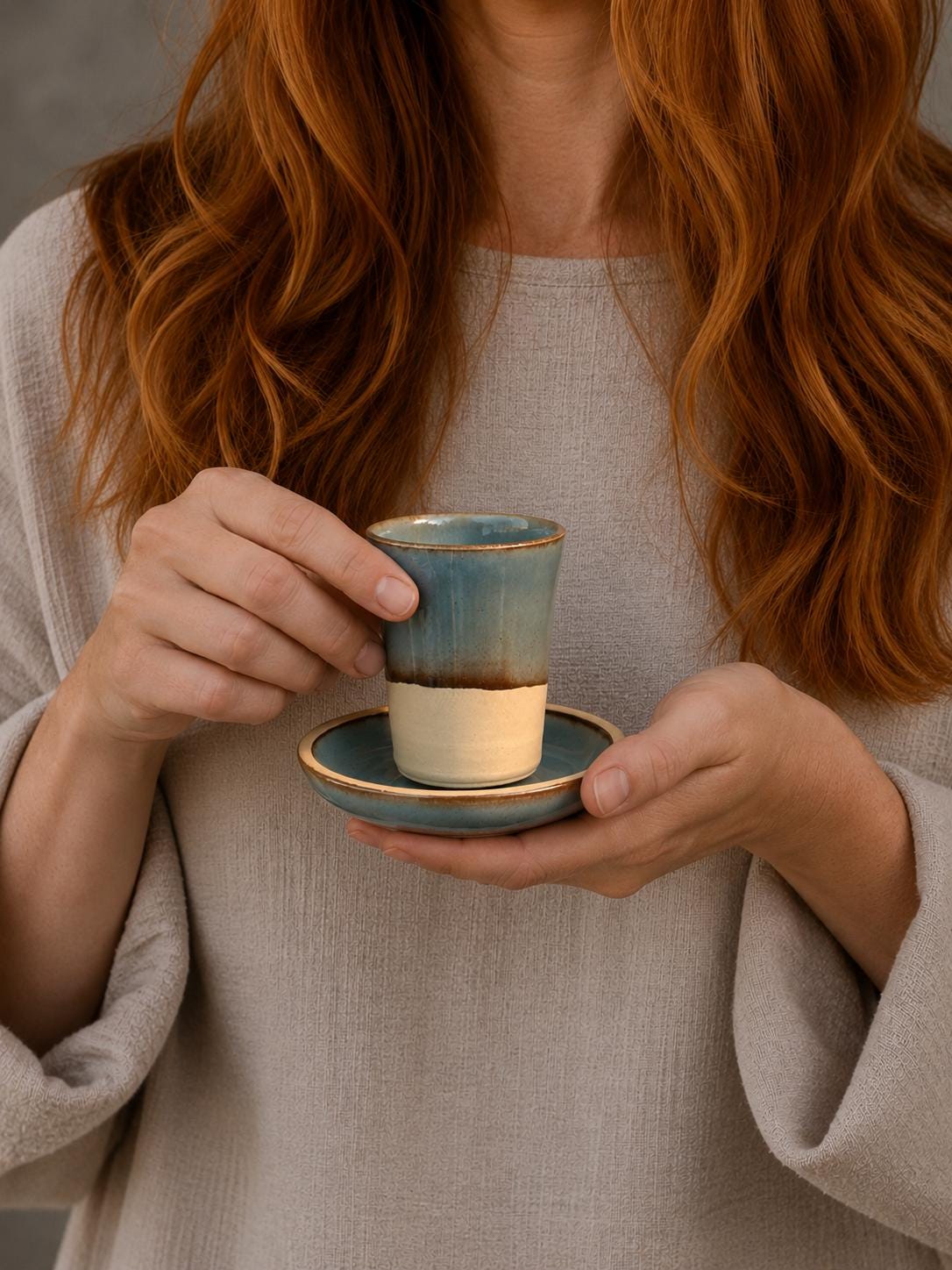 Handmade 4 oz Espresso Cup SET | Cup& Saucer | Riverdrfit Tall Ceramic Demitasse SET | Stoneware Cortado Cup | Handmade Espresso Lover Gift