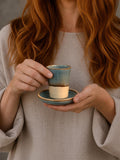 Handmade 4 oz Espresso Cup SET | Cup& Saucer | Riverdrfit Tall Ceramic Demitasse SET | Stoneware Cortado Cup | Handmade Espresso Lover Gift
