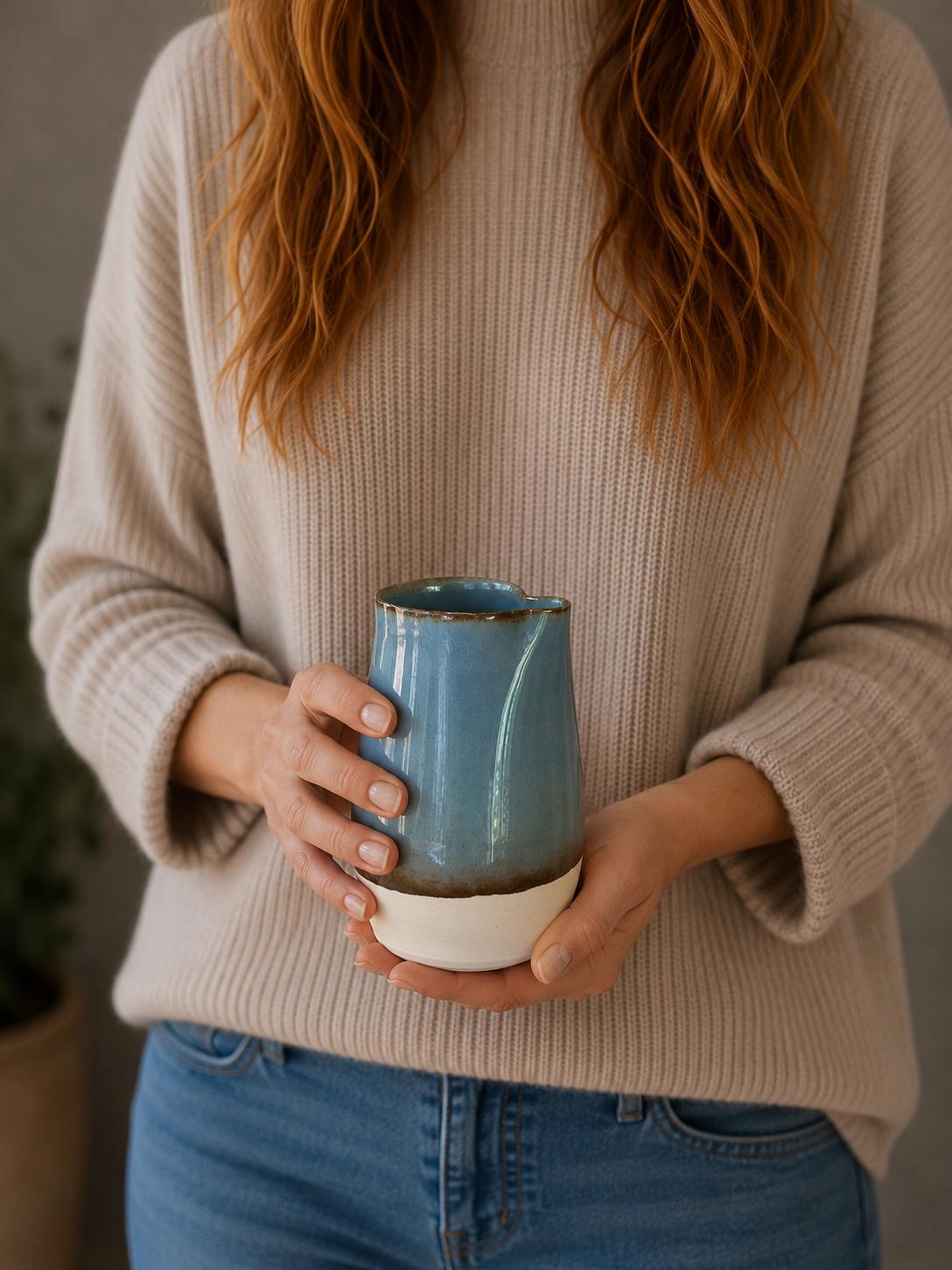 Handmade Ceramic Creamer Pitcher | Riverdrift Artisan Stoneware Milk & Syrup Pitcher | Modern Pottery Creamer | Coffee Bar Decor