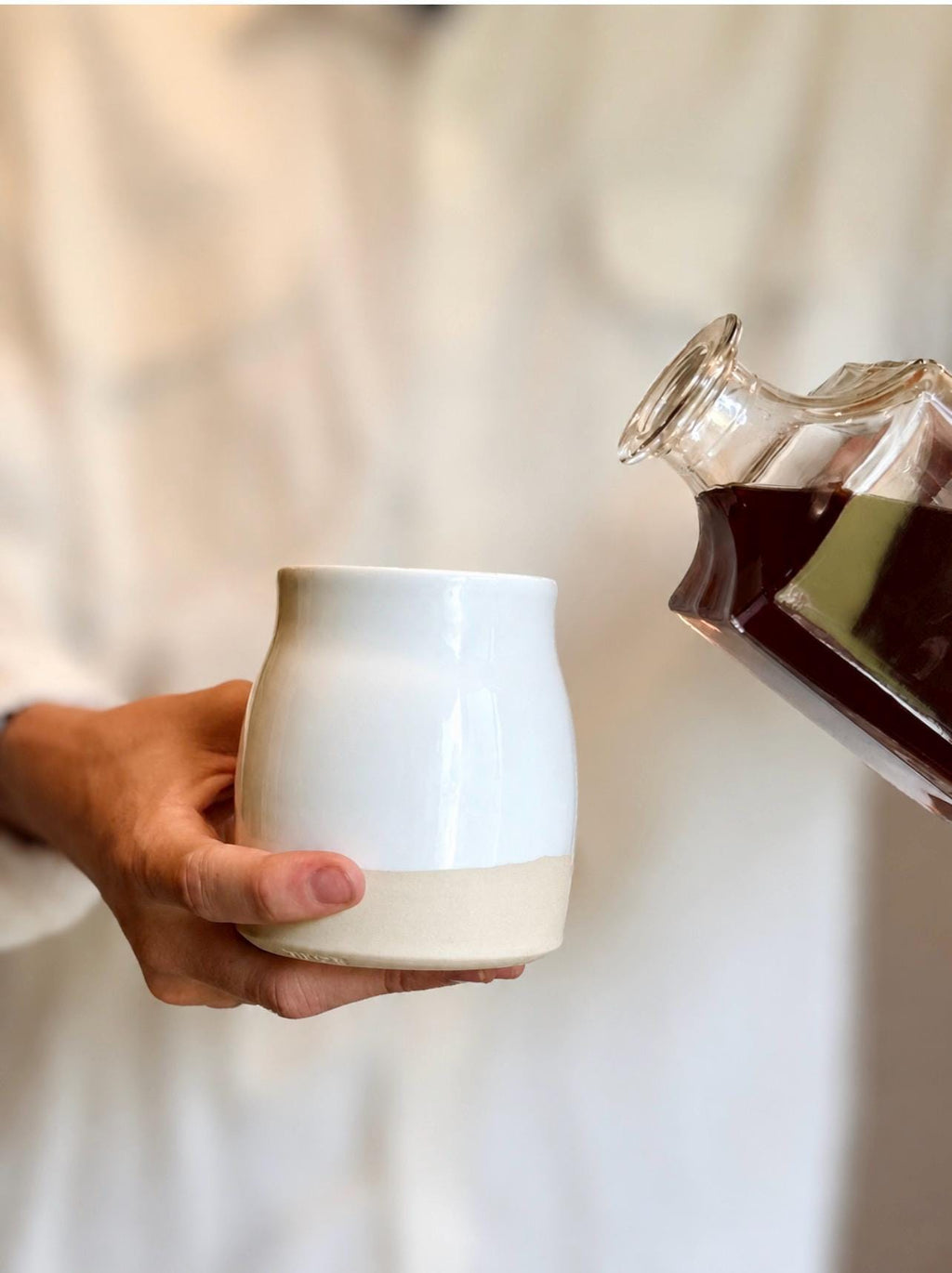 Handmade Ceramic Tumbler | White Dove Bell Stoneware Drinking Glass | Pottery Whiskey Tumbler | Lemonade | Tea | Juice