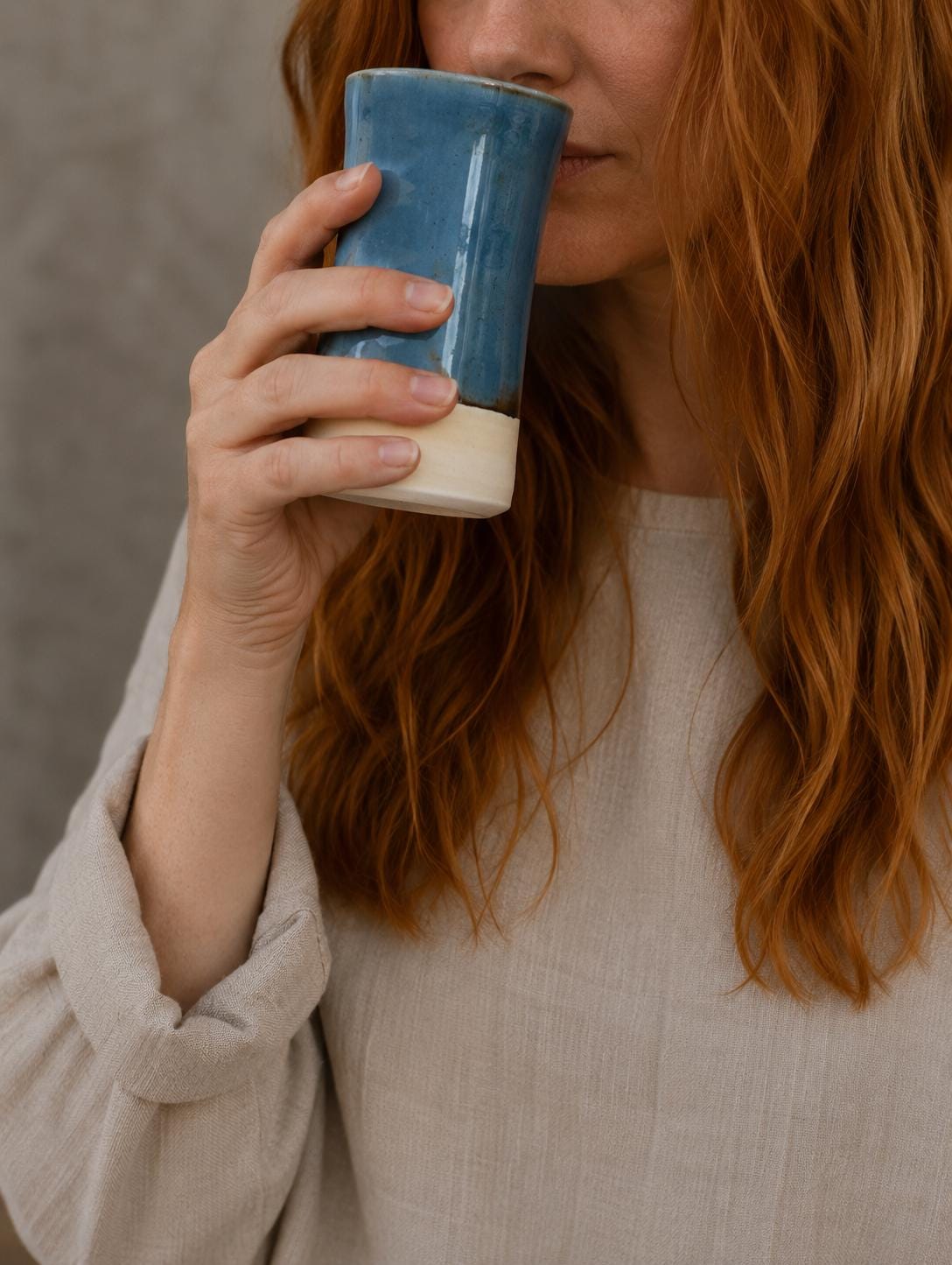 Handmade Ceramic Tumbler | Riverdrift Tall Stoneware Drinking Glass | Artisan Pottery Cup | Lemonade | Tea | Juice | Bath