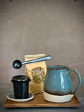 Handmade Loose Leaf Tea Gift Set | Ceramic Bell Mug with Lid, Stainless Steel Infuser, Tea Scoop & Acacia Tray | Riverdrift | GIFT Basket