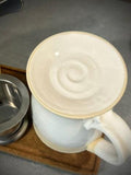Handmade Loose Leaf Tea Gift Set | Ceramic Bell Mug with Lid, Stainless Steel Infuser, Tea Scoop & Acacia Tray | White Dove