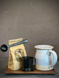 Handmade Loose Leaf Tea Gift Set | Ceramic Bell Mug with Lid, Stainless Steel Infuser, Tea Scoop & Acacia Tray | Linen Gray | Gift Basket