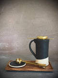 Handmade Loose Leaf Tea Gift Set | Ceramic Tall Mug with Lid, Stainless Steel Infuser, Tea Scoop & Acacia Tray | Blackstone | Gift Basket