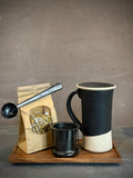 Handmade Loose Leaf Tea Gift Set | Ceramic Tall Mug with Lid, Stainless Steel Infuser, Tea Scoop & Acacia Tray | Blackstone | Gift Basket