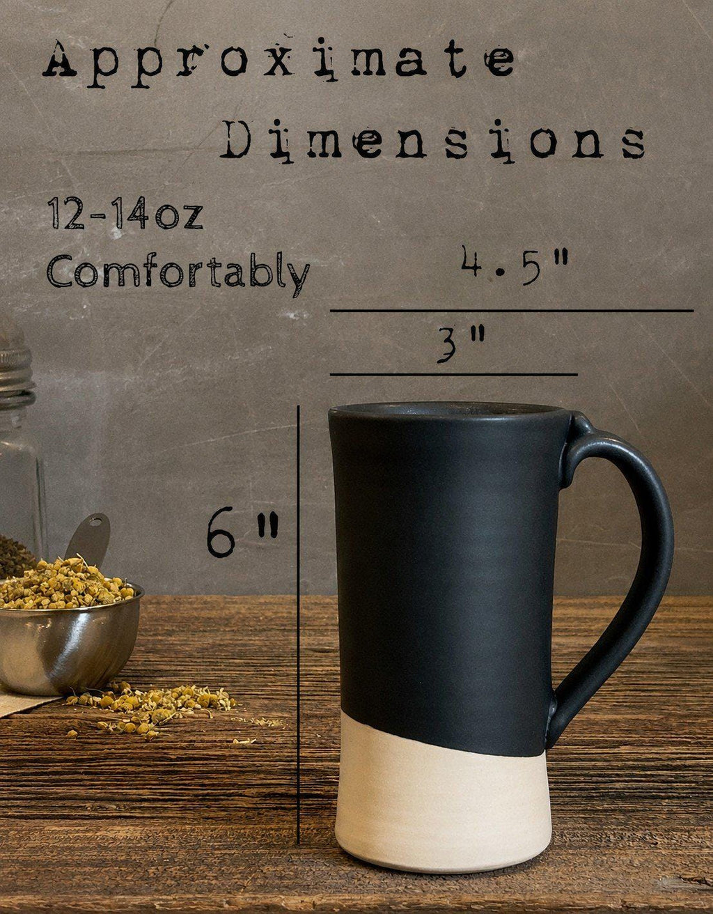 Handmade Loose Leaf Tea Gift Set | Ceramic Tall Mug with Lid, Stainless Steel Infuser, Tea Scoop & Acacia Tray | Blackstone | Gift Basket