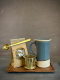 Handmade Loose Leaf Tea Gift Set | Ceramic Tall Mug with Lid, Stainless Steel Infuser, Tea Scoop & Acacia Tray | Riverdrift | Gift Basket