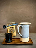 Handmade Loose Leaf Tea Gift Set | Ceramic Tall Mug with Lid, Stainless Steel Infuser, Tea Scoop & Acacia Tray | Linen Gray | Gift Basket