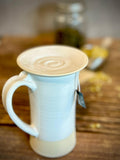 Handmade Ceramic Tall Mug with Multi-Use Lid Set | White Dove | Pottery Coffee Cup | Wheel Thrown