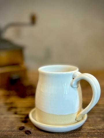 Handmade Stoneware Coffee Mug | White Dove Bell Ceramic Mug | Wheel Thrown Pottery | Farmhouse Coffee Cup | Artisan Gift