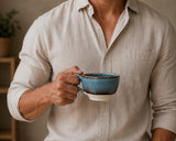 Handmade Stoneware Cappuccino Cup | Wheel-Thrown Riverdrift Ceramic Mug | Artisan Pottery | Rustic Coffee Cup | 10–12 oz