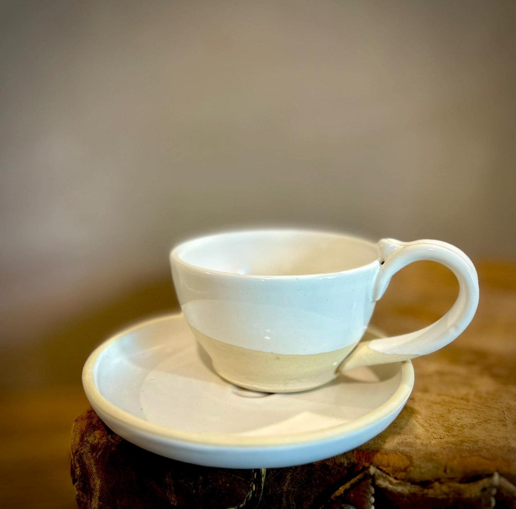 Handmade Stoneware Cappuccino Cup | Wheel-Thrown White Dove Ceramic Mug | Artisan Pottery | Rustic Coffee Cup | 10–12 oz