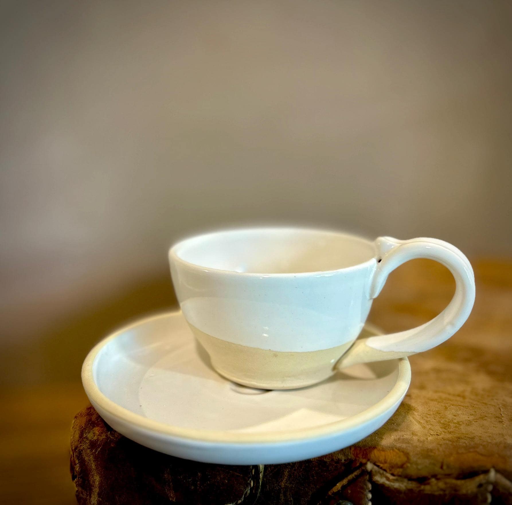 Handmade Stoneware Cappuccino Cup | Wheel-Thrown White Dove Ceramic Mug | Artisan Pottery | Rustic Coffee Cup | 10–12 oz