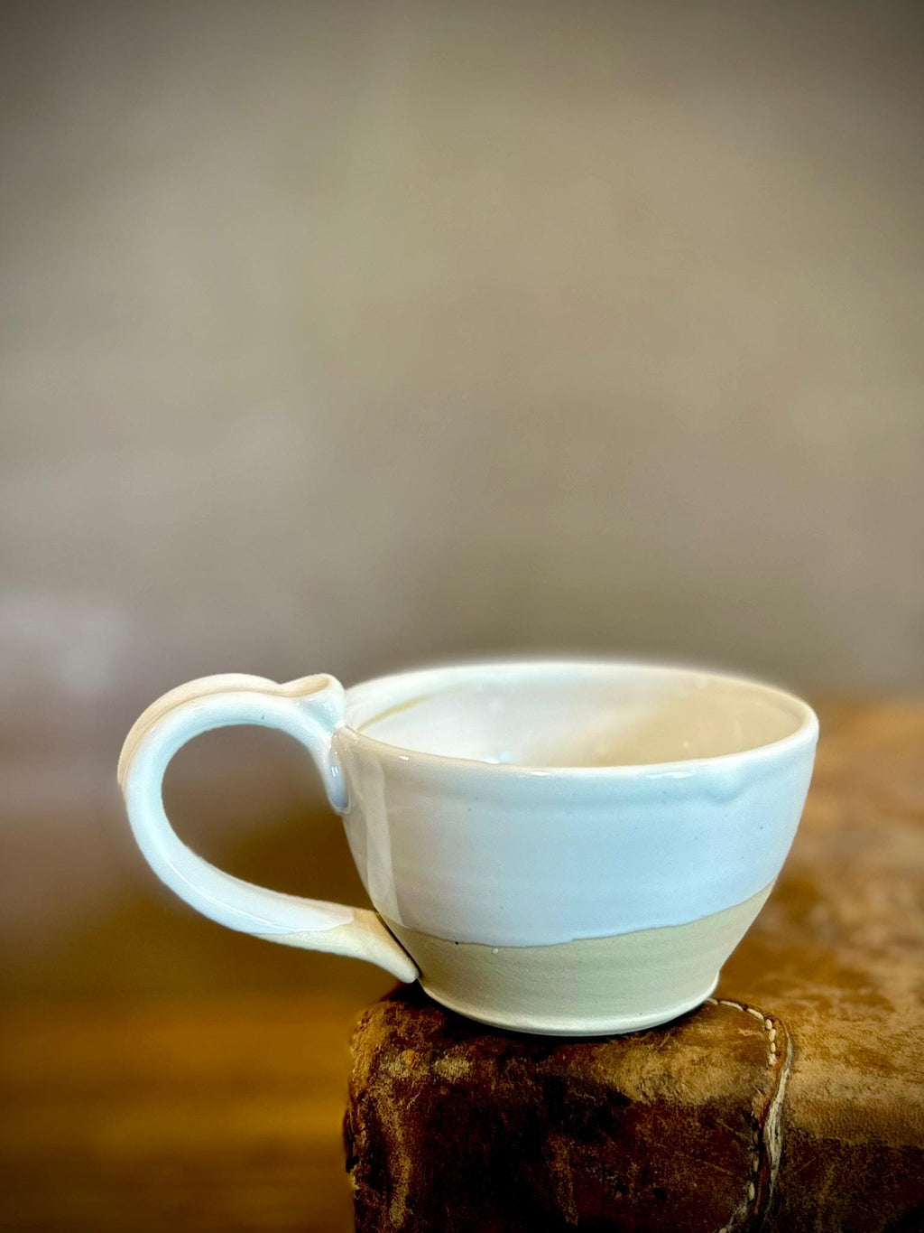 Handmade Stoneware Cappuccino Cup | Wheel-Thrown White Dove Ceramic Mug | Artisan Pottery | Rustic Coffee Cup | 10–12 oz
