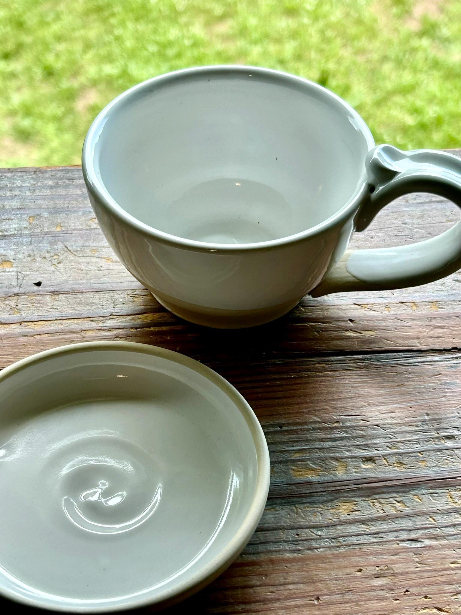 Handmade Stoneware Cappuccino Cup | Wheel-Thrown White Dove Ceramic Mug | Artisan Pottery | Rustic Coffee Cup | 10–12 oz