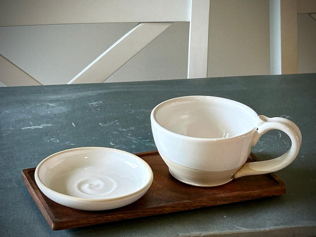 Handmade Stoneware Cappuccino Cup | Wheel-Thrown White Dove Ceramic Mug | Artisan Pottery | Rustic Coffee Cup | 10–12 oz