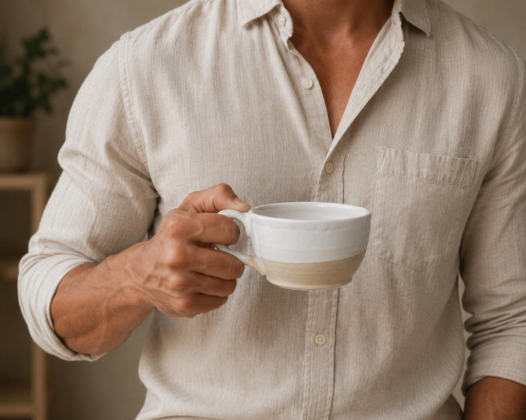 Handmade Stoneware Cappuccino Cup | Wheel-Thrown White Dove Ceramic Mug | Artisan Pottery | Rustic Coffee Cup | 10–12 oz