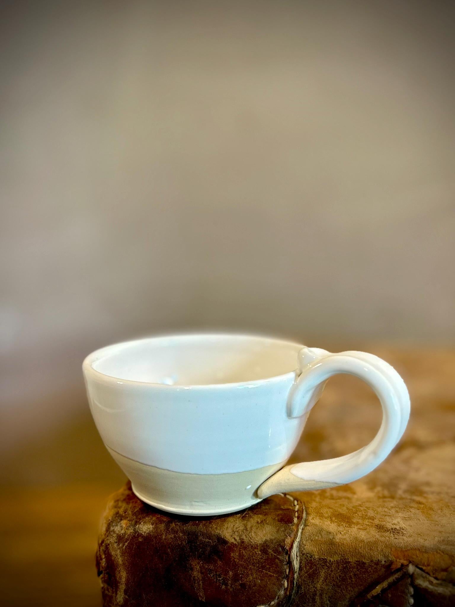 Handmade Stoneware Cappuccino Cup | Wheel-Thrown White Dove Ceramic Mug | Artisan Pottery | Rustic Coffee Cup | 10–12 oz