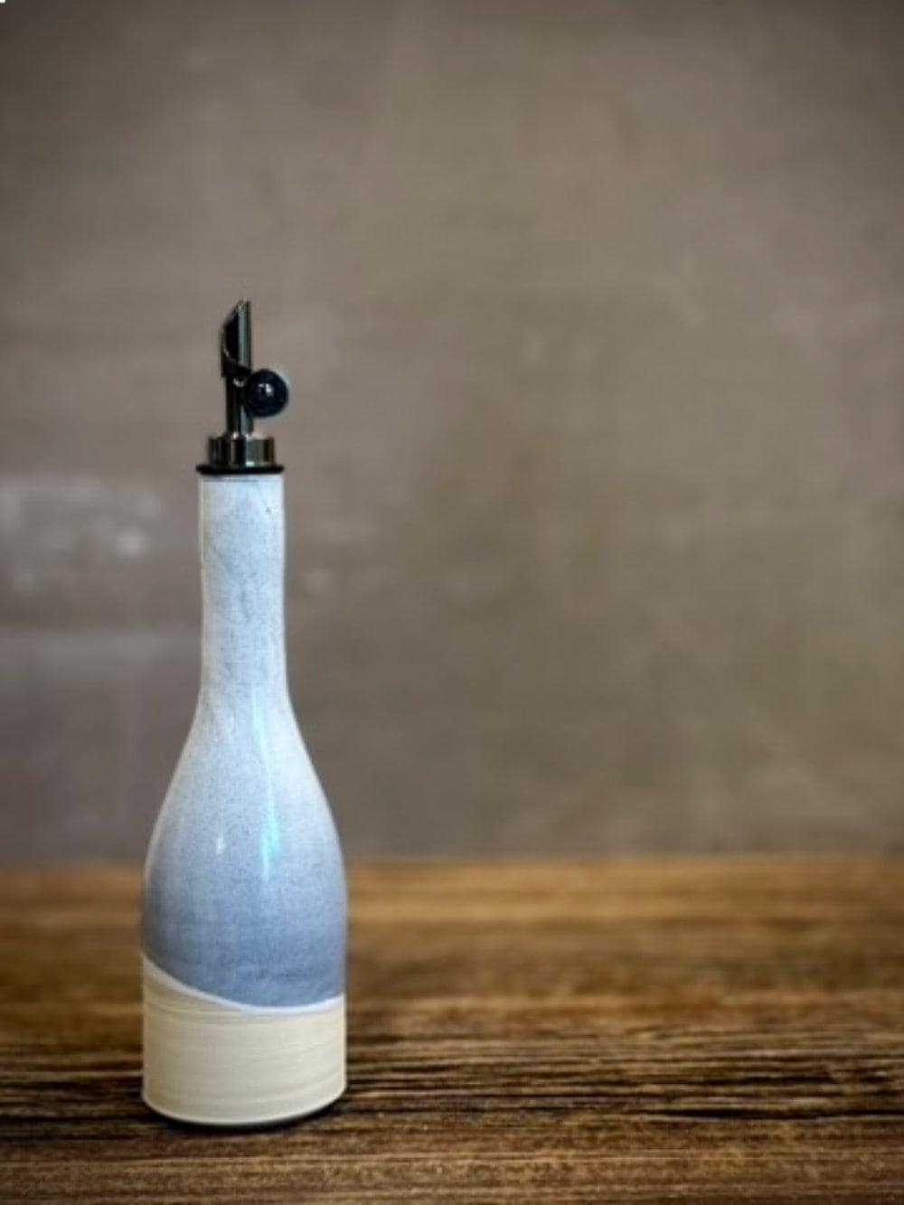 Handcrafted Ceramic Linen Gray Olive Oil & Vinegar Bottle Set | Stoneware Cruet Set | Farmhouse Kitchen Decor | Modern Oil Dispenser