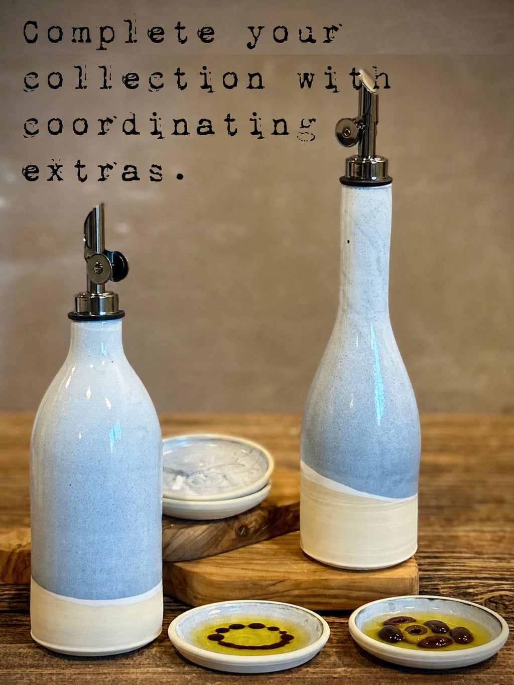 Handmade Ceramic Classic Olive Oil Dispenser | Linen Gray Stoneware Oil Pourer Bottle | Kitchen Counter Decor | Vinegar Cruet