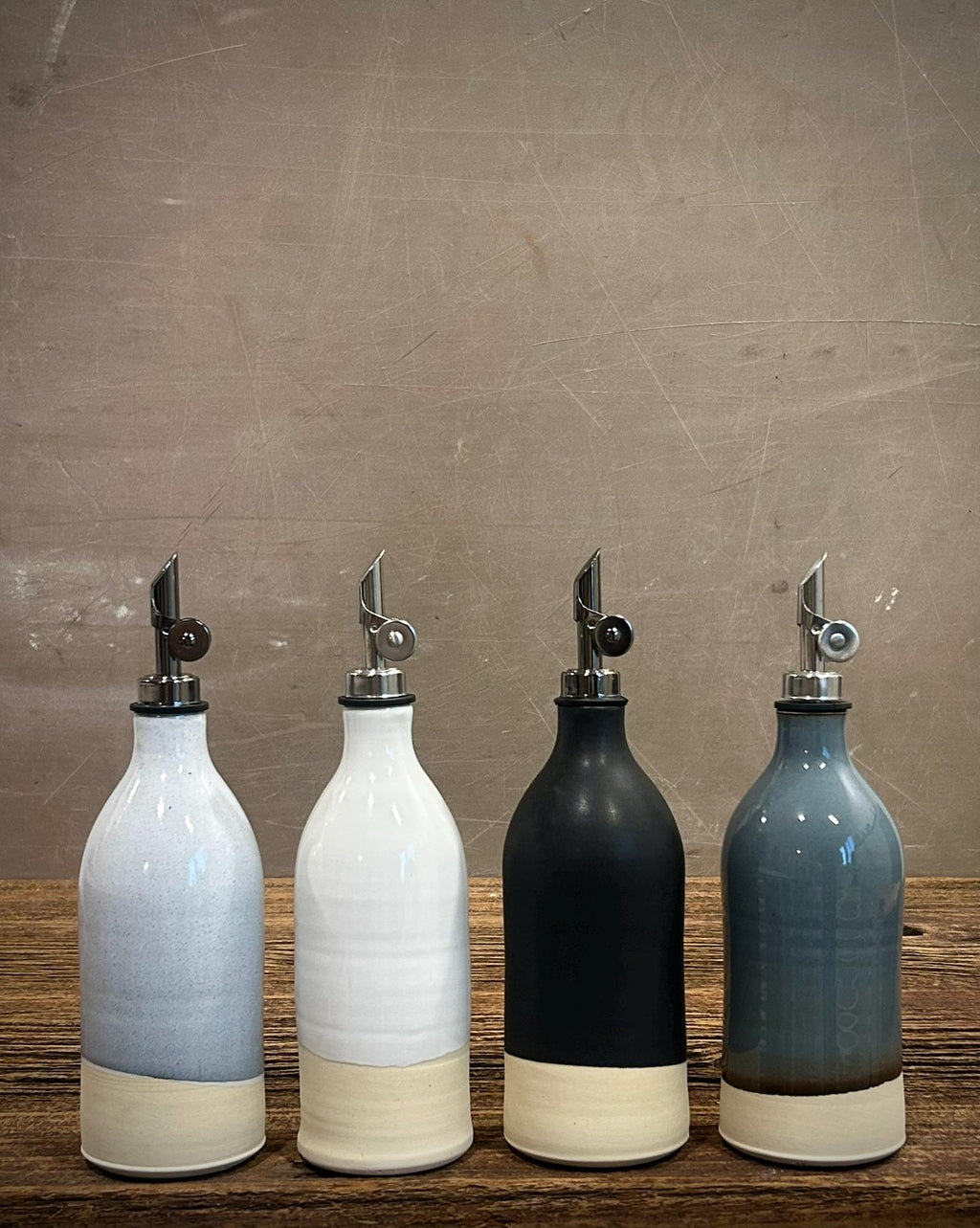 Handmade Ceramic Classic Olive Oil Dispenser | Riverdrift Stoneware Oil Pourer Bottle | Kitchen Counter Decor | Vinegar Cruet