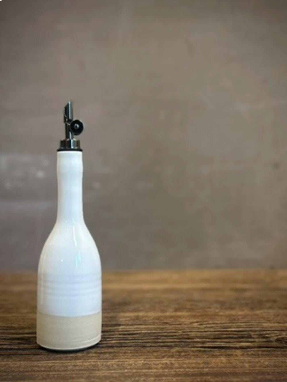 Handmade Ceramic Willow Olive Oil Dispenser | White Dove Stoneware Oil Pourer Bottle | Kitchen Counter Decor | Vinegar Cruet