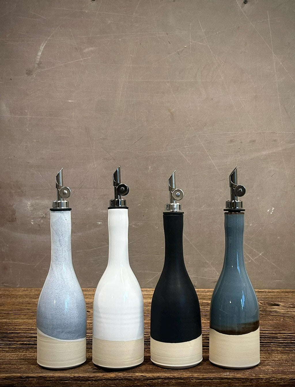 Handmade Ceramic Willow Olive Oil Dispenser | White Dove Stoneware Oil Pourer Bottle | Kitchen Counter Decor | Vinegar Cruet
