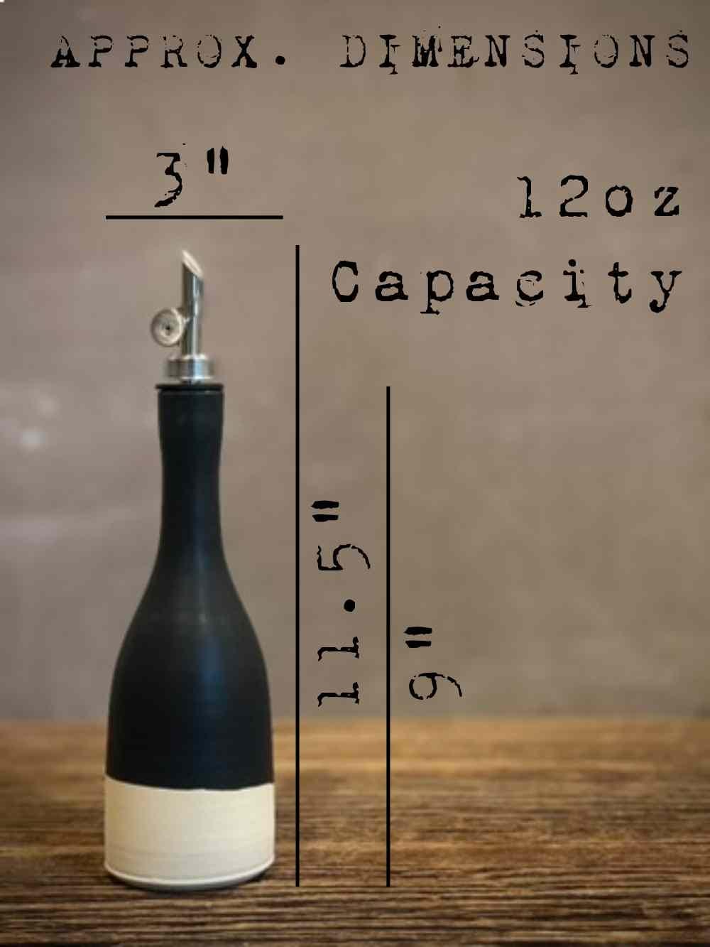Handmade Ceramic Willow Olive Oil Dispenser | Blackstone Stoneware Oil Pourer Bottle | Kitchen Counter Decor | Vinegar Cruet