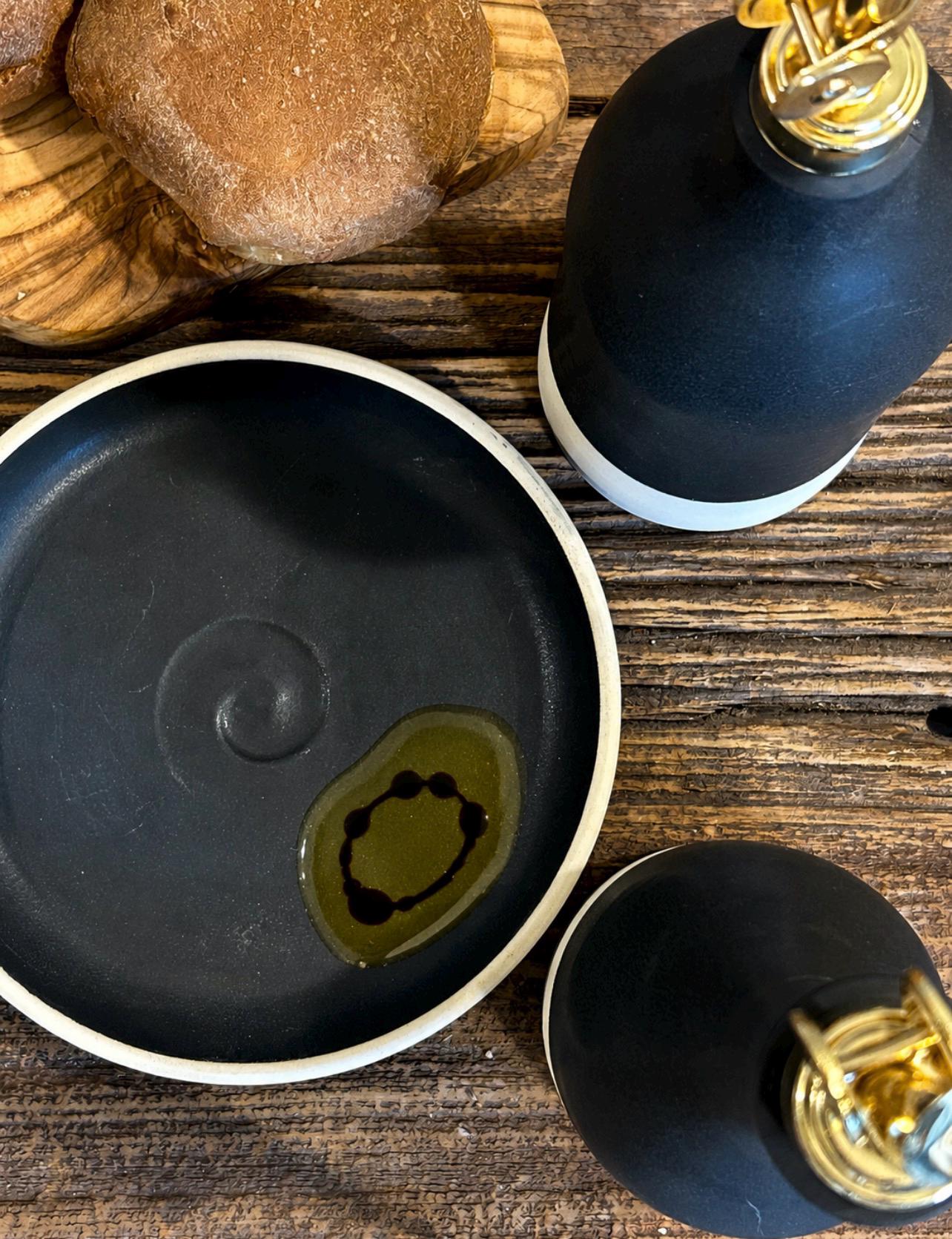 Handmade Ceramic Classic Olive Oil Dispenser | Blackstone Stoneware Oil Pourer Bottle | Kitchen Counter Decor | Vinegar Cruet