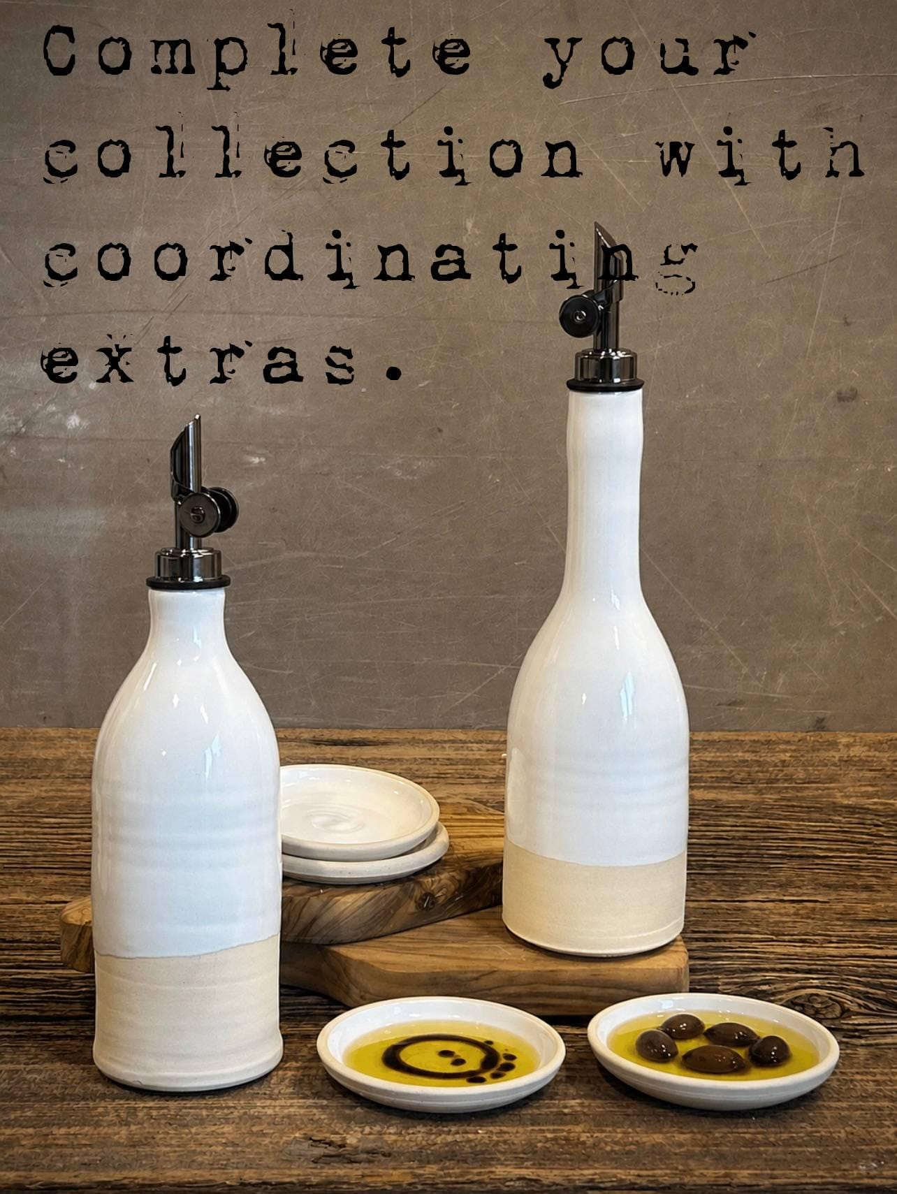 Handmade Ceramic Classic Olive Oil Dispenser | White Dove Stoneware Oil Pourer Bottle | Kitchen Counter Decor | Vinegar Cruet