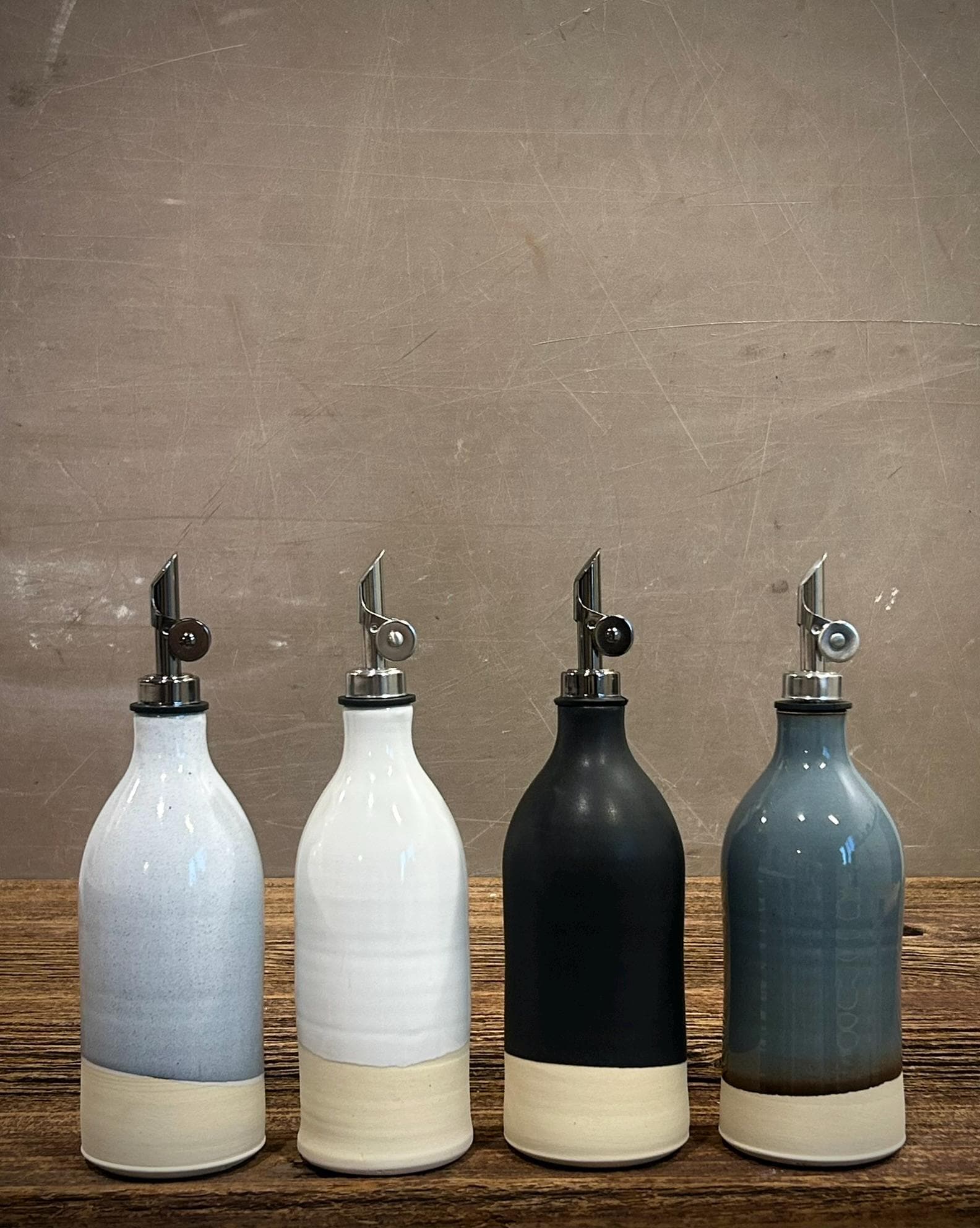 Handmade Ceramic Classic Olive Oil Dispenser | White Dove Stoneware Oil Pourer Bottle | Kitchen Counter Decor | Vinegar Cruet