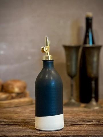 Handmade Ceramic Classic Olive Oil Dispenser | Blackstone Stoneware Oil Pourer Bottle | Kitchen Counter Decor | Vinegar Cruet