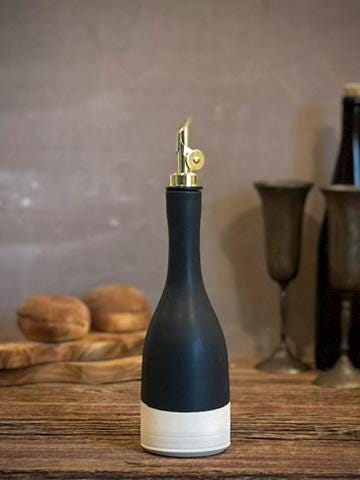 Handmade Ceramic Willow Olive Oil Dispenser | Blackstone Stoneware Oil Pourer Bottle | Kitchen Counter Decor | Vinegar Cruet