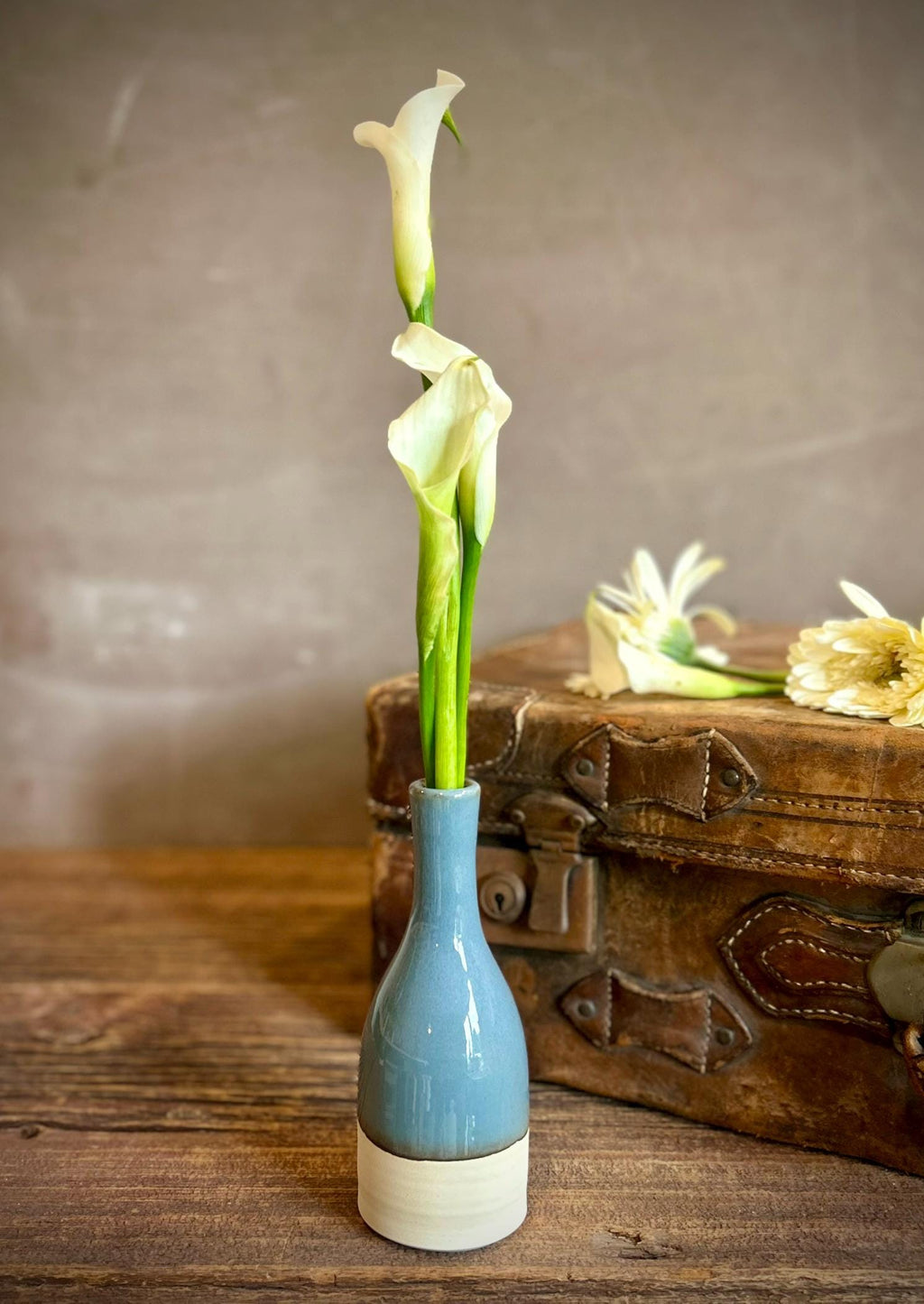 Riverdrift Bud Vase | Handmade Ceramic | Wheel-Thrown Stoneware Flower Vase |8" Small Pottery Vase| Minimalist Farmhouse Blue Decor
