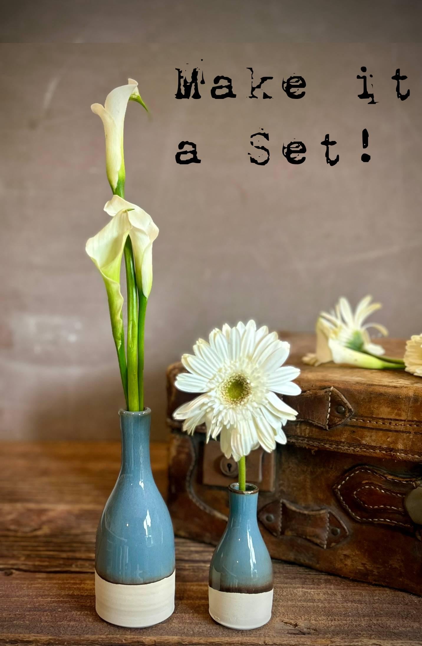 Riverdrift Bud Vase | Handmade Ceramic | Wheel-Thrown Stoneware Flower Vase |8" Small Pottery Vase| Minimalist Farmhouse Blue Decor