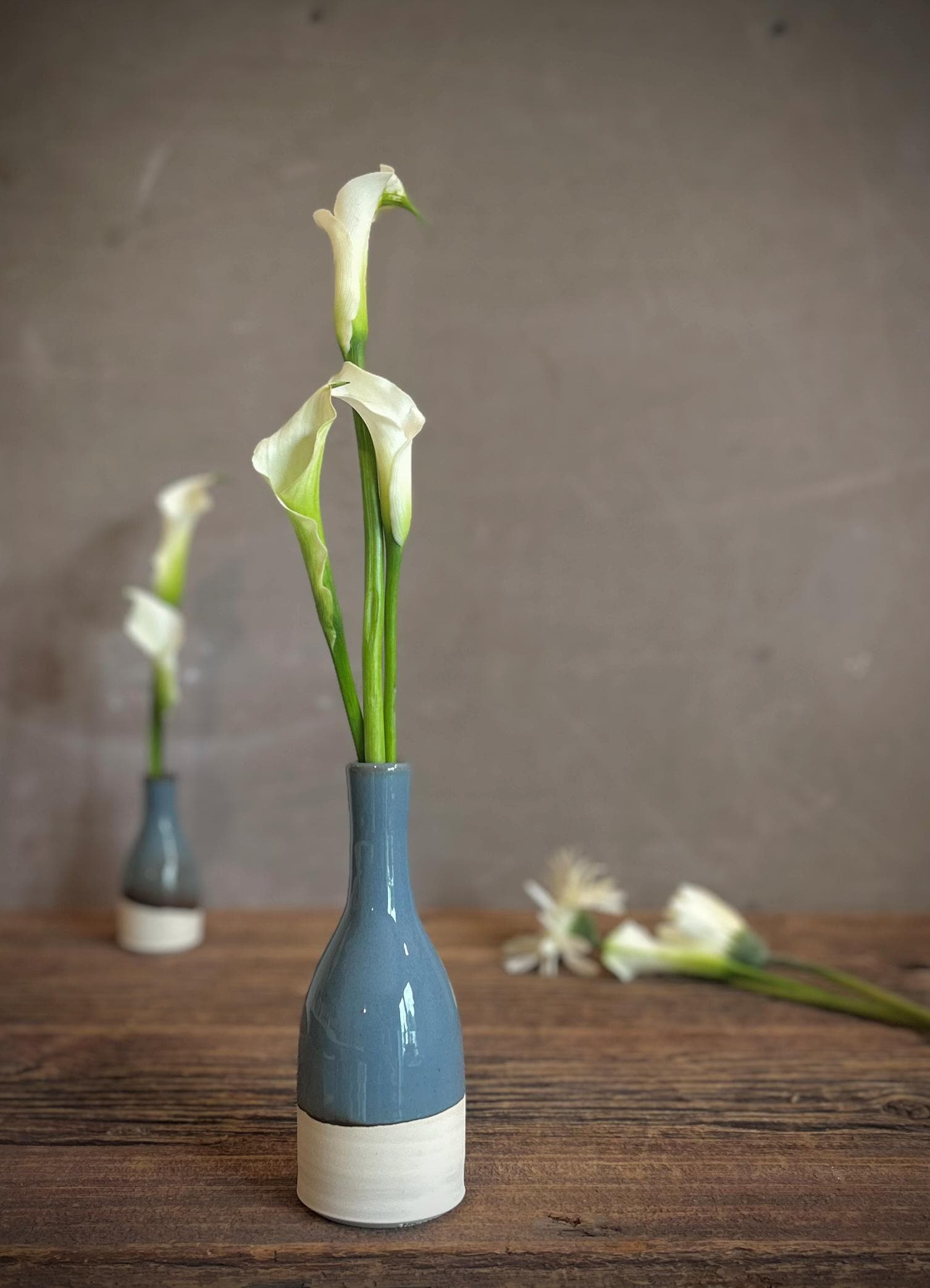 Riverdrift Bud Vase | Handmade Ceramic | Wheel-Thrown Stoneware Flower Vase |8" Small Pottery Vase| Minimalist Farmhouse Blue Decor