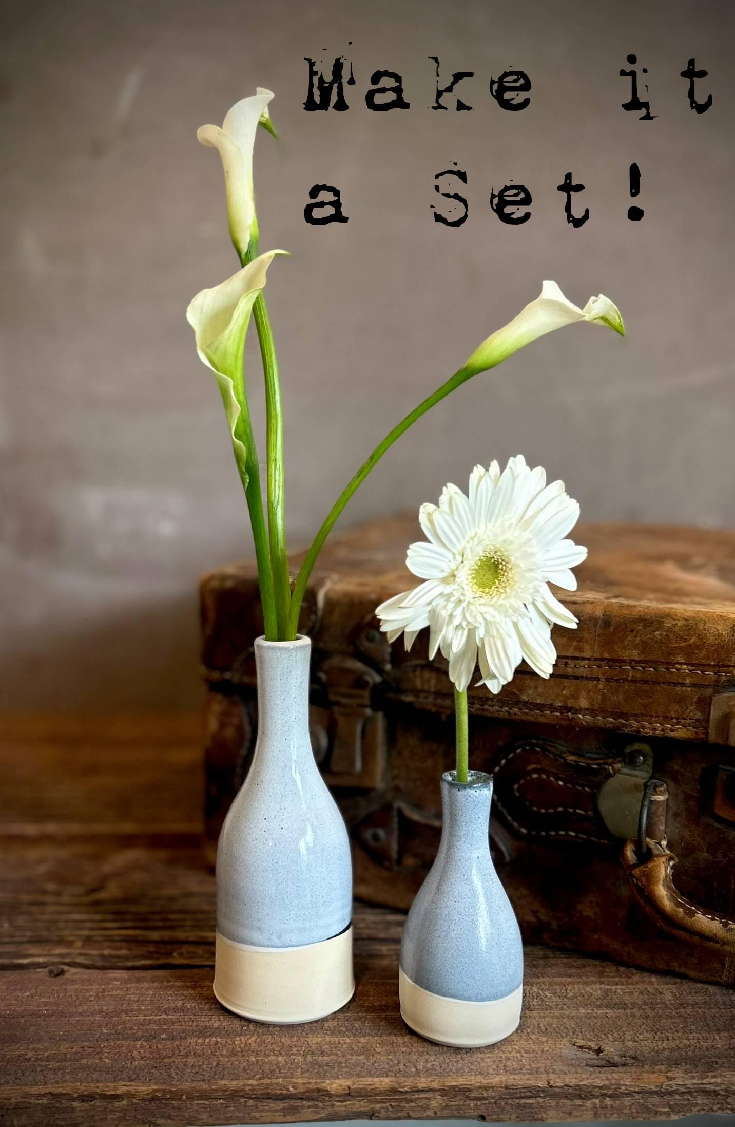 Linen Gray Bud Vase | Handmade Ceramic Vase | Wheel-Thrown Stoneware Flower Vase | Modern Home Décor | 8" Small Pottery Vase